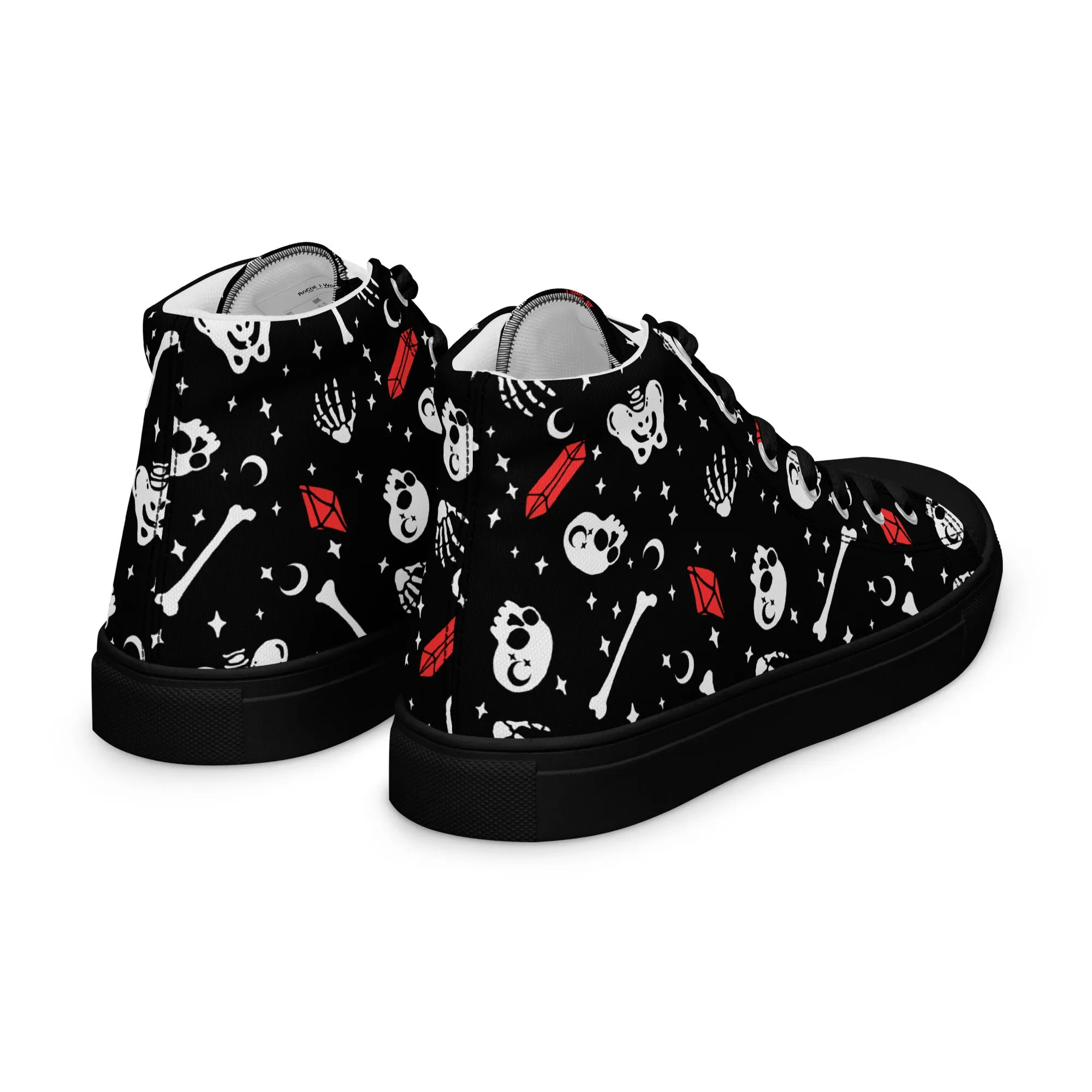 Skulls & Crystals Women’s High Top Shoes - Vegan Gothic Sneakers - Comfortable Goth Trainers - Grunge Dark Kawaii Style