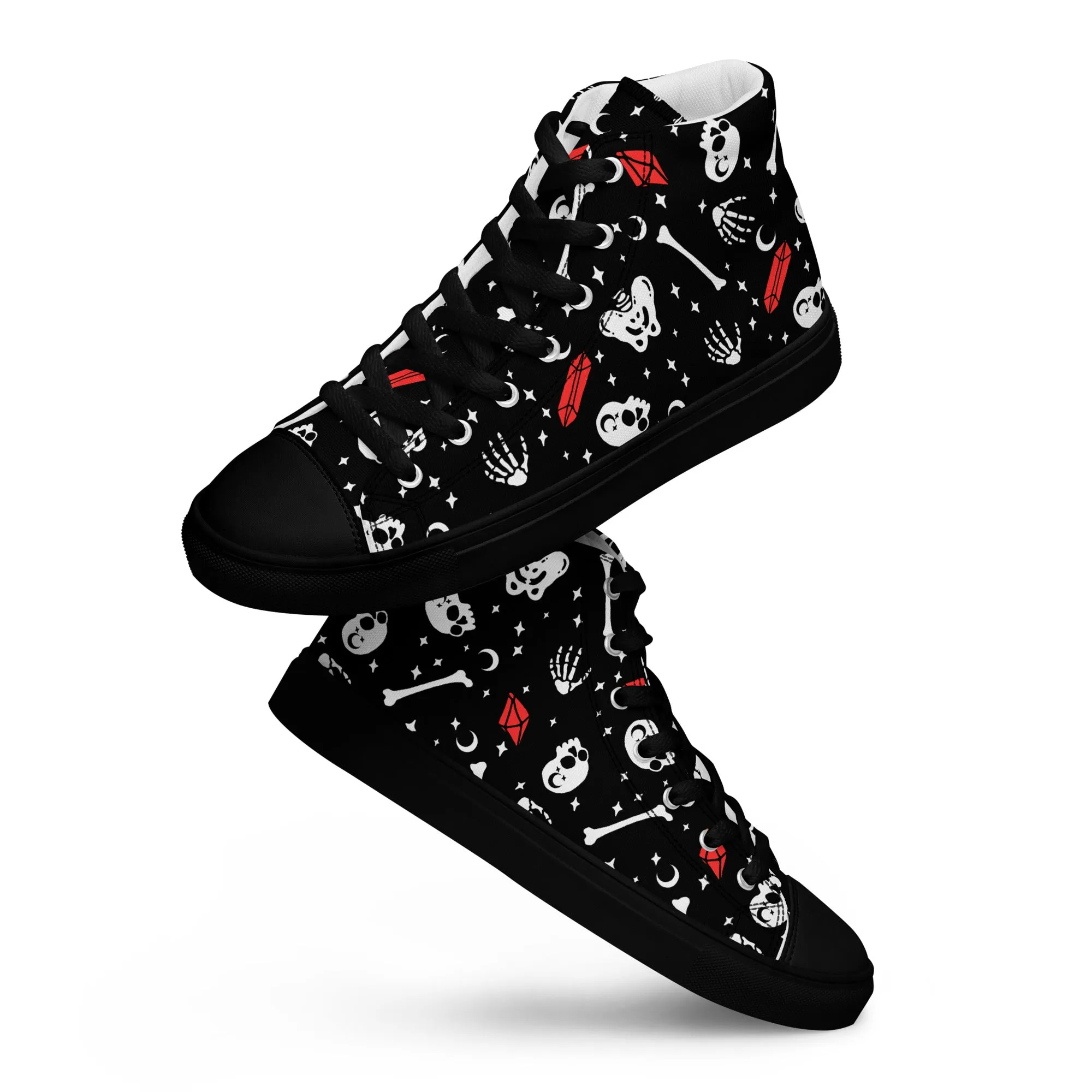 Skulls & Crystals Women’s High Top Shoes - Vegan Gothic Sneakers - Comfortable Goth Trainers - Grunge Dark Kawaii Style