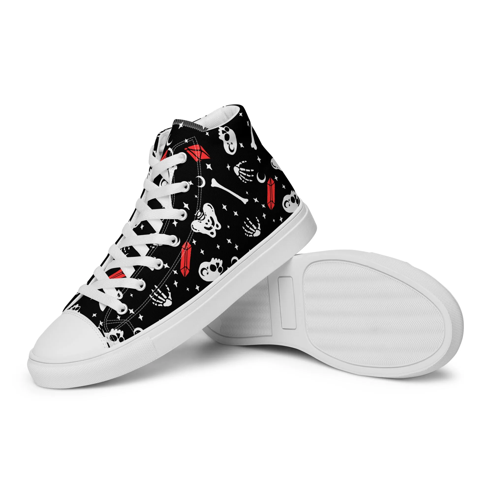 Skulls & Crystals Women’s High Top Shoes - Vegan Gothic Sneakers - Comfortable Goth Trainers - Grunge Dark Kawaii Style