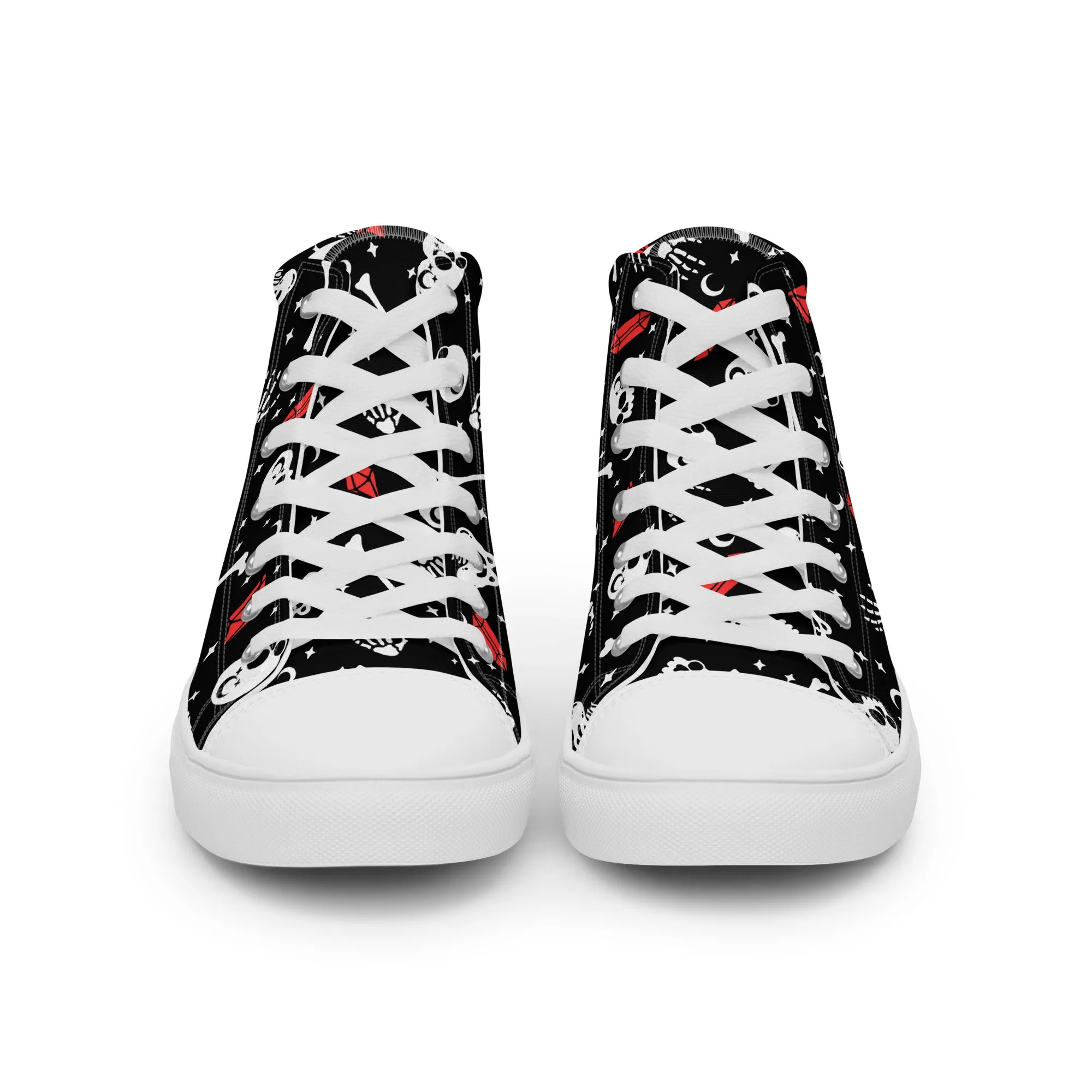 Skulls & Crystals Women’s High Top Shoes - Vegan Gothic Sneakers - Comfortable Goth Trainers - Grunge Dark Kawaii Style