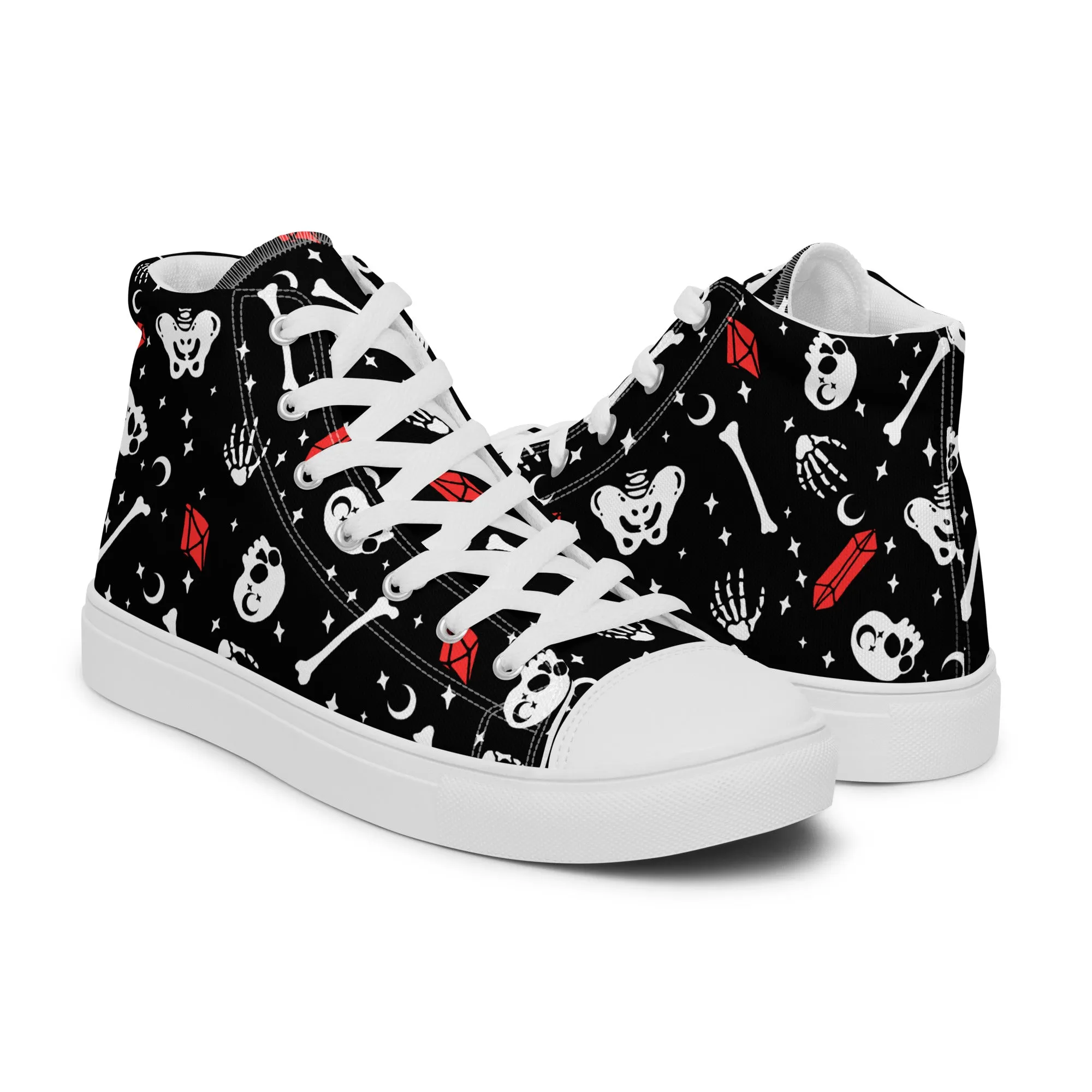 Skulls & Crystals Women’s High Top Shoes - Vegan Gothic Sneakers - Comfortable Goth Trainers - Grunge Dark Kawaii Style