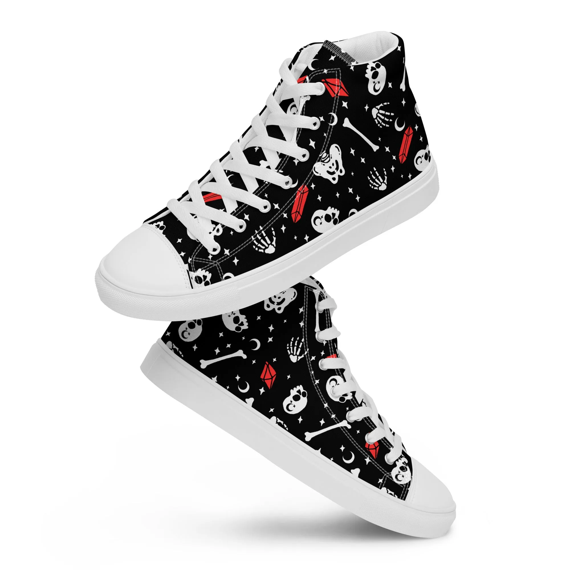 Skulls & Crystals Women’s High Top Shoes - Vegan Gothic Sneakers - Comfortable Goth Trainers - Grunge Dark Kawaii Style