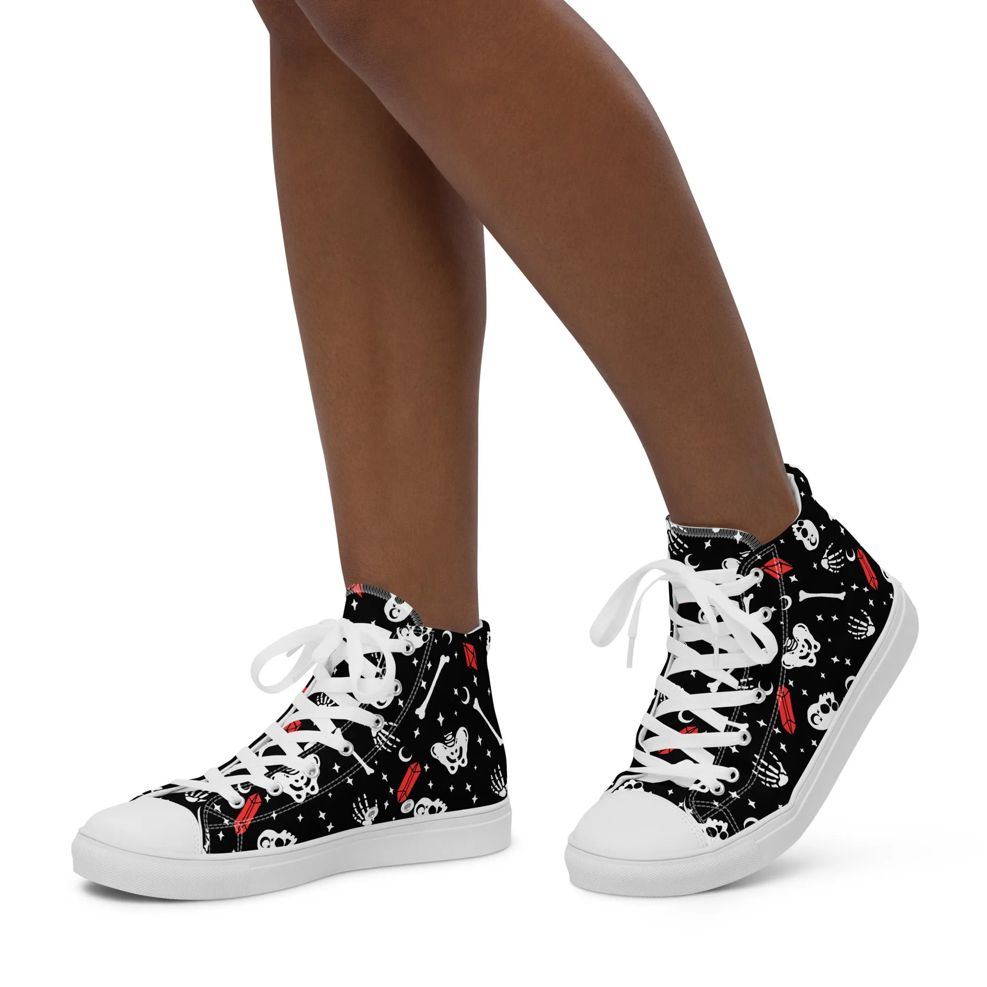 Skulls & Crystals Women’s High Top Shoes - Vegan Gothic Sneakers - Comfortable Goth Trainers - Grunge Dark Kawaii Style