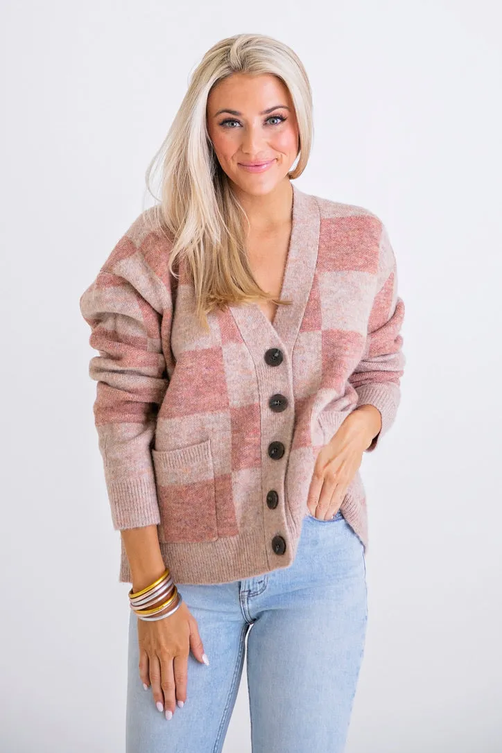 Square Check Cardigan Sweater