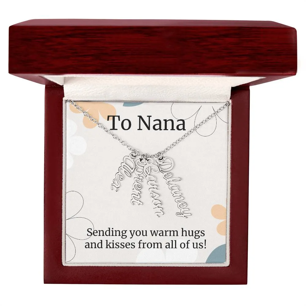 To Nana Gift, Sending You Warm Hugs, Custom Multi Grandchildren Name Necklace