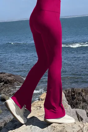 Victoria - Fuchsia - Split Flare Comfortable Legging (High - Waist)