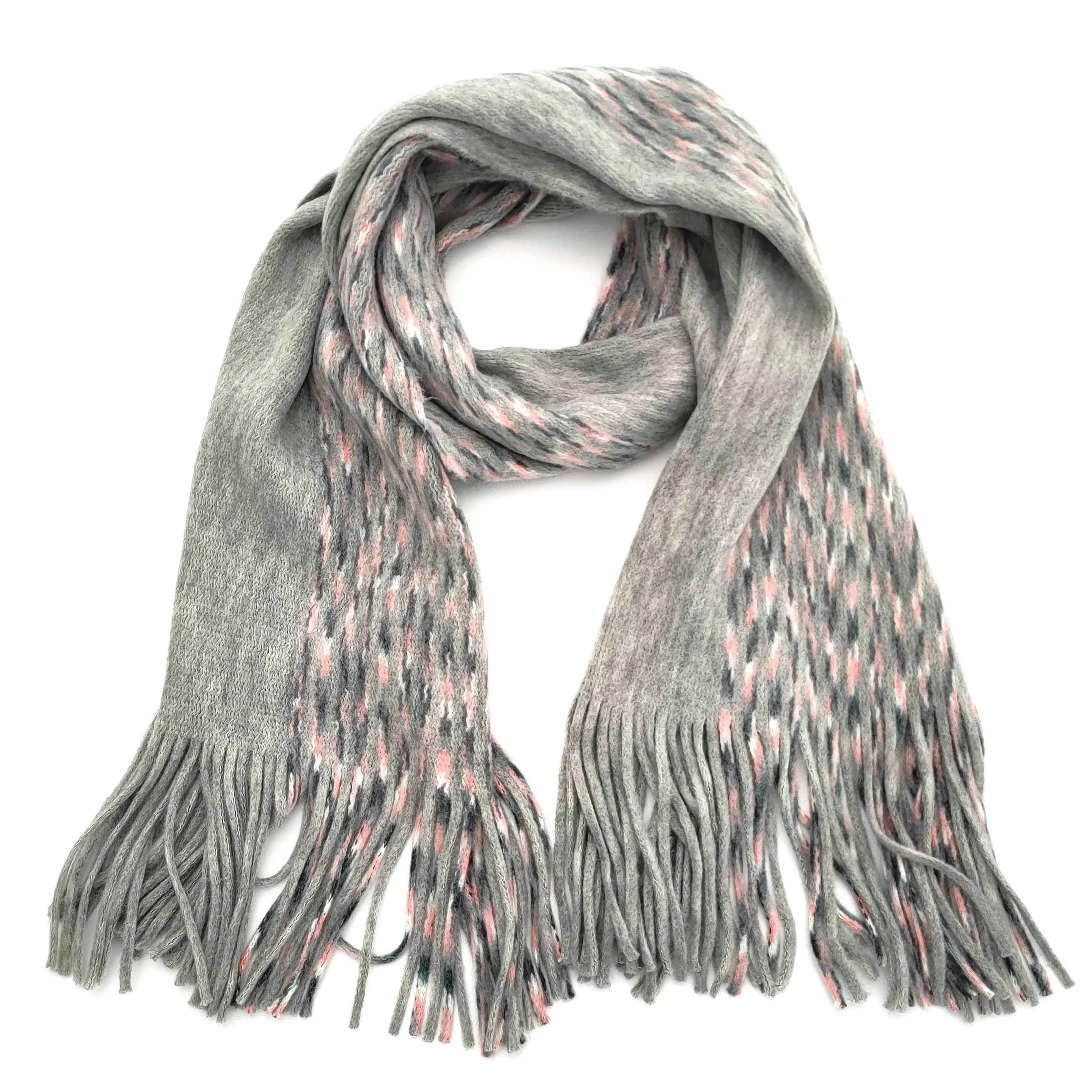 Warm Flecked Line Scarf w/Tassels