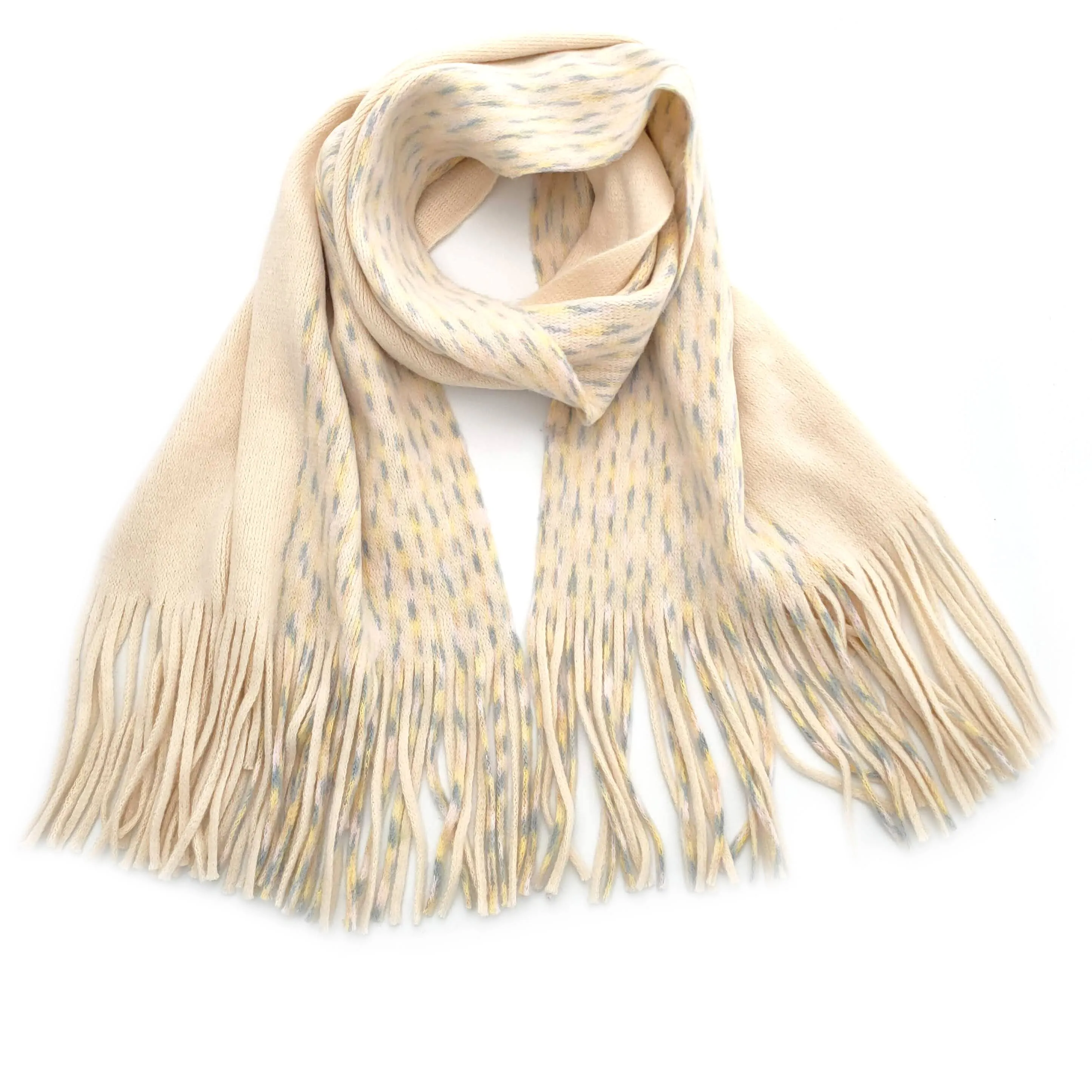 Warm Flecked Line Scarf w/Tassels