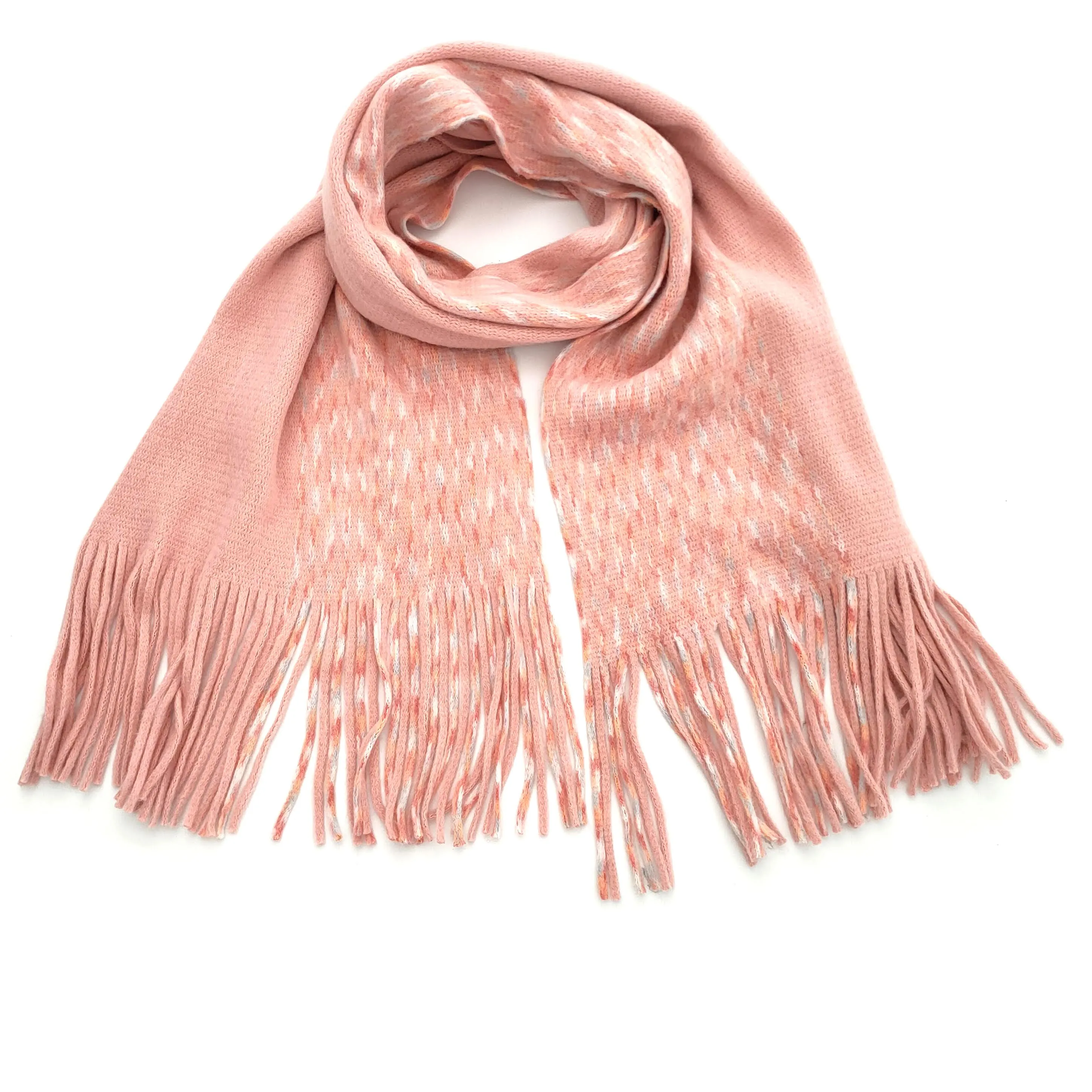 Warm Flecked Line Scarf w/Tassels