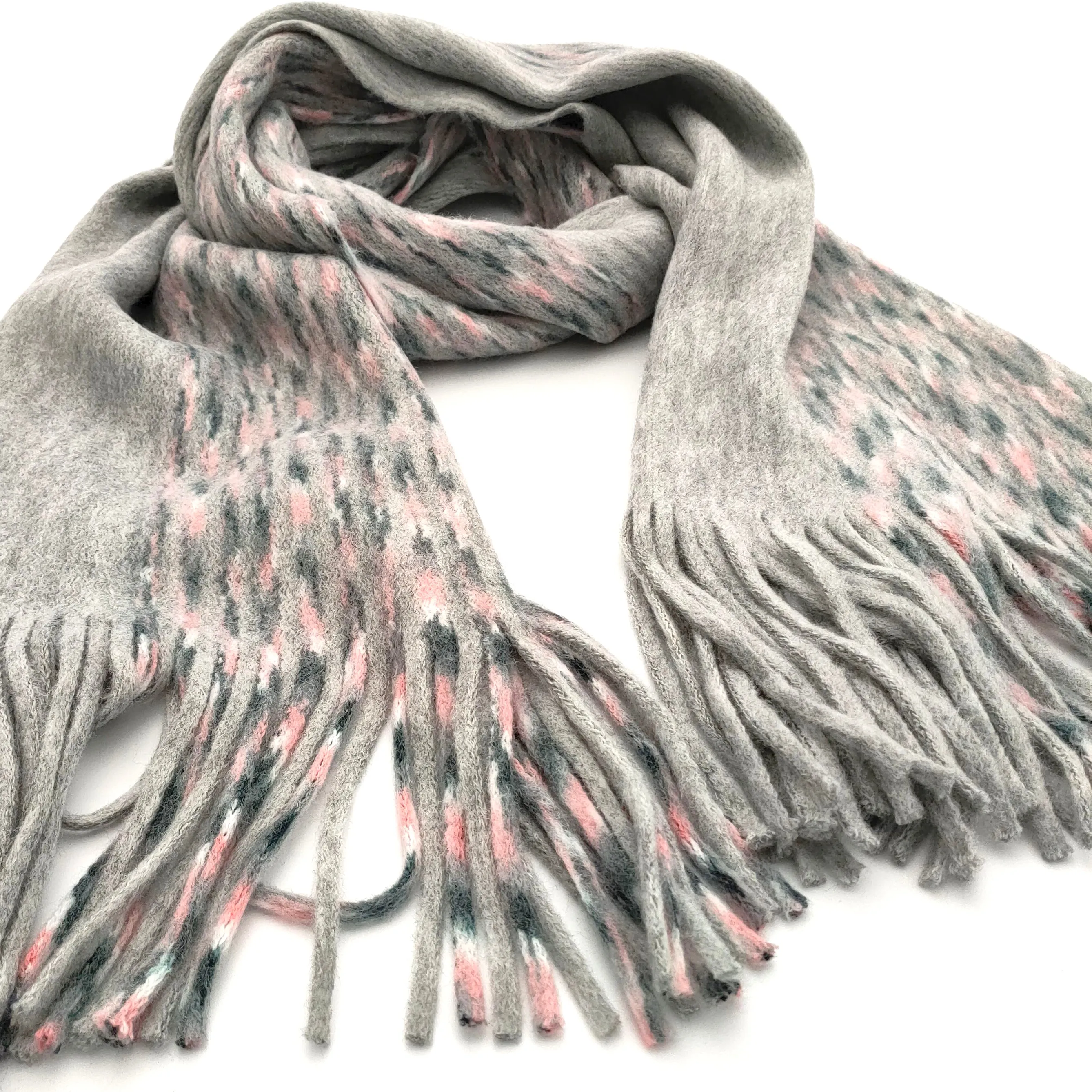 Warm Flecked Line Scarf w/Tassels