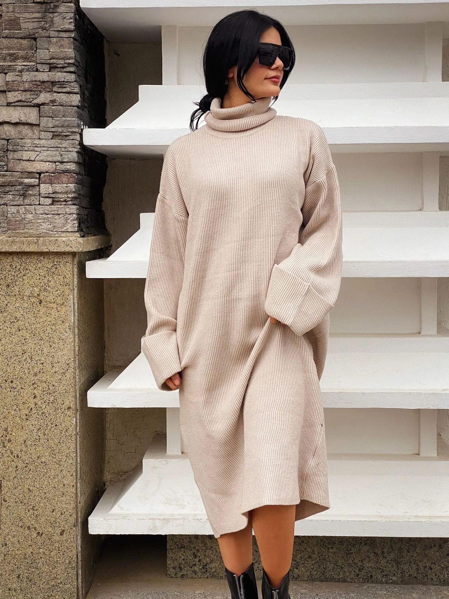 Warm Knit Dress Beige