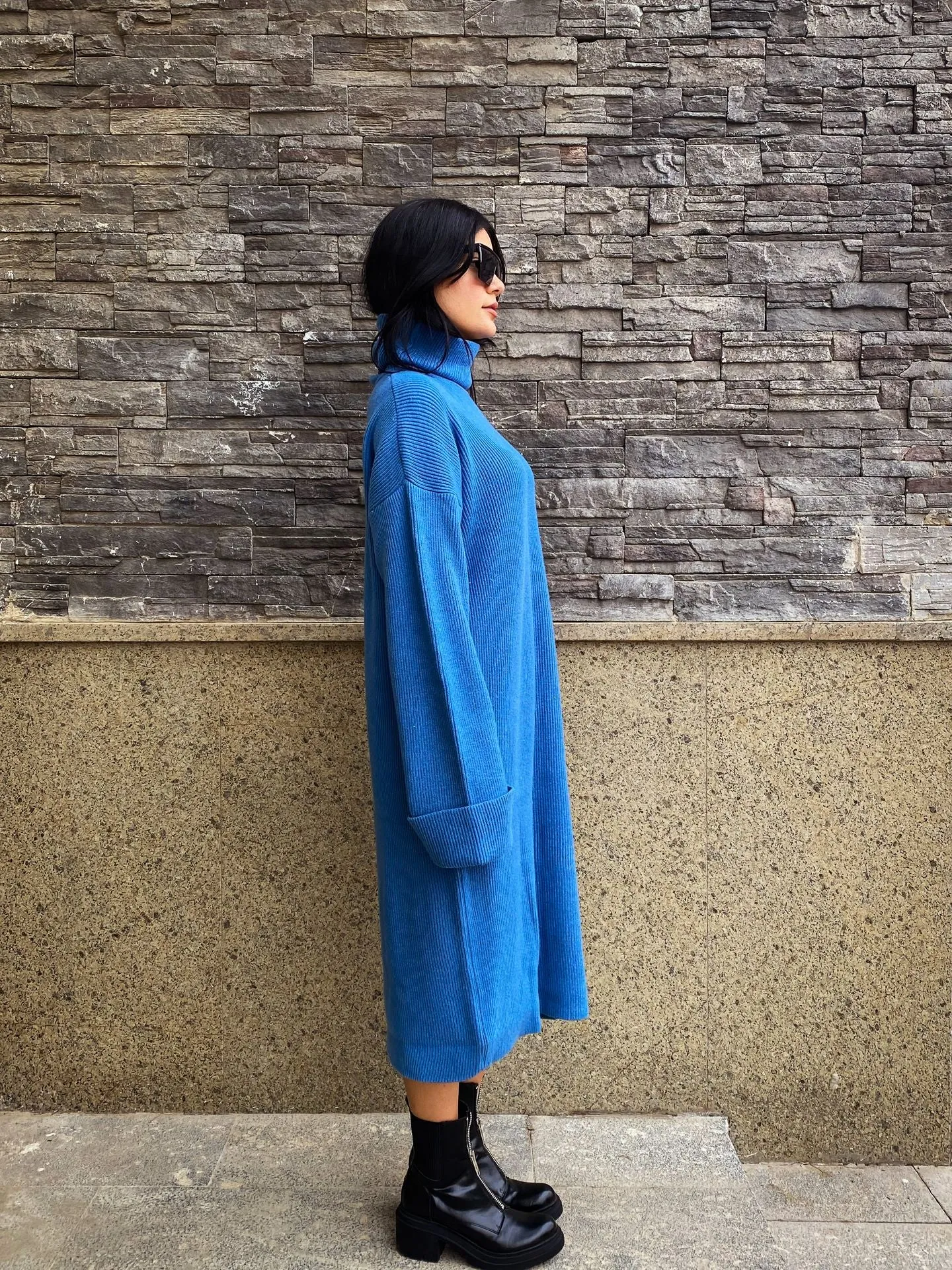 Warm Knit Dress Blue