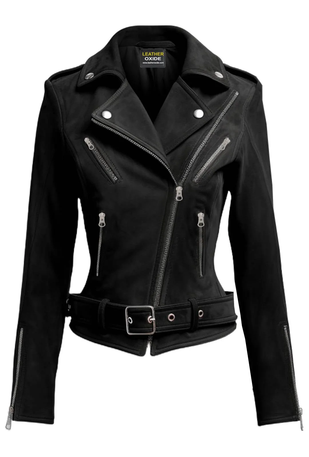 Women Biker Black Suede Leather Jacket