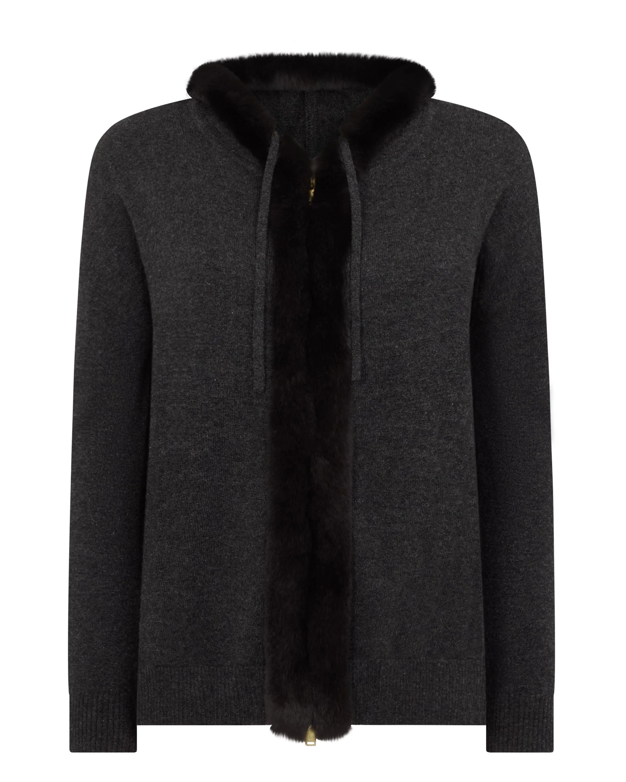 Women's Alicia Fur Trim Cashmere Hoodie Dark Charcoal Grey