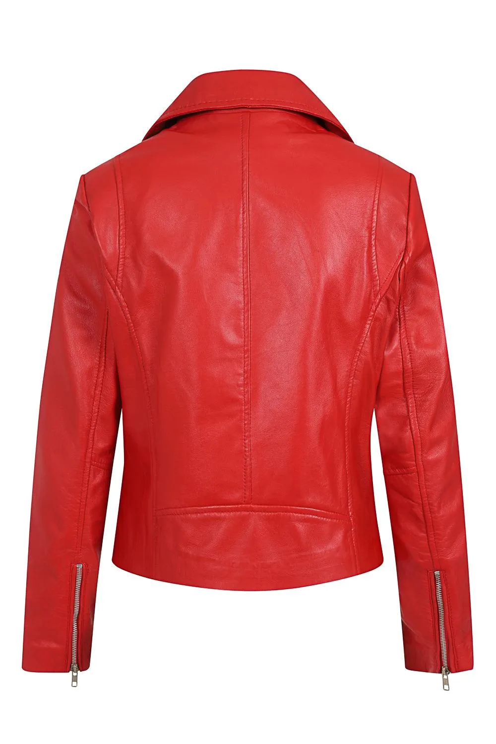 Women's Red Biker Style Real Leather Jacket - CELIA