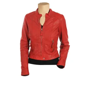 Women’s Red Moto Style Leather Jacket