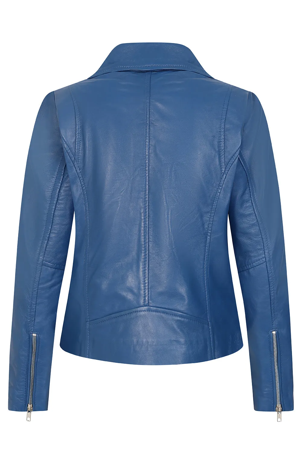 Women's Royal Blue Biker Style Real Leather Jacket - 'CELIA'